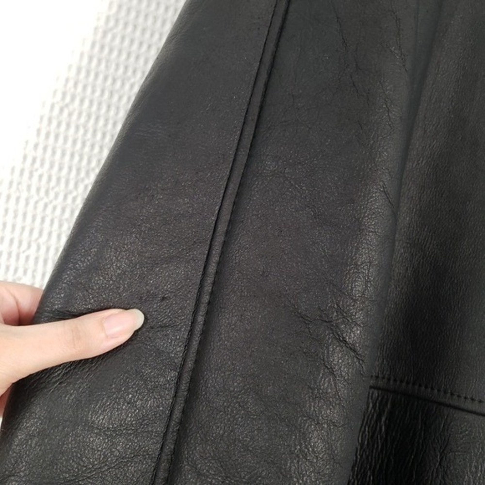 Vintage Patmos Long Leather Shearling Coat Womens Large Black Trench Full Length - Picture 11 of 16